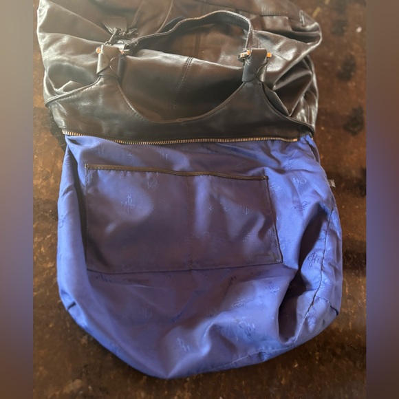 Cole Haan Black Leather Hobo Shoulder Bag w/ Logo Charm Large Slouchy Roomy Soft - Picture 11 of 15